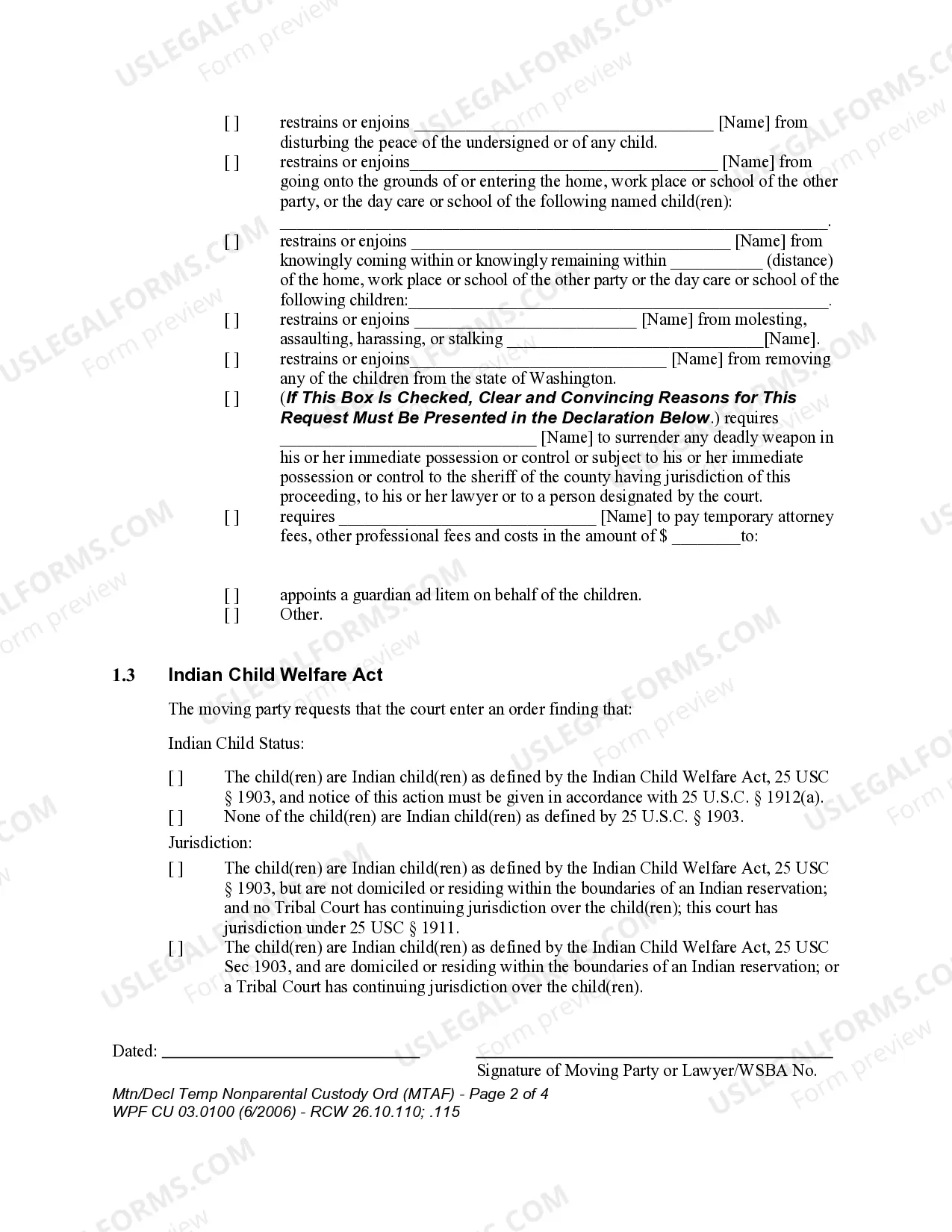 Preview WPF CU 03.0100 - Motion and Declaration for Temporary Nonparental Custody Order - MT