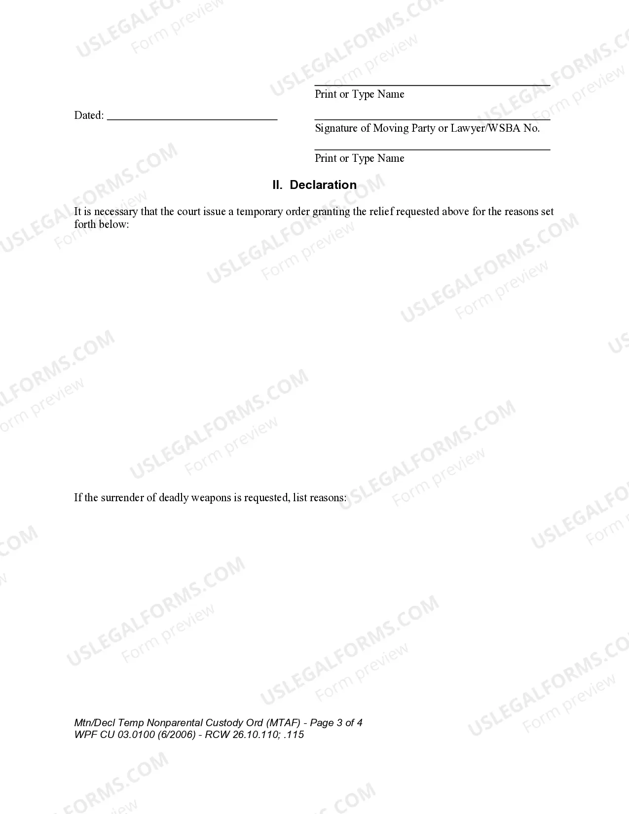 Preview WPF CU 03.0100 - Motion and Declaration for Temporary Nonparental Custody Order - MT