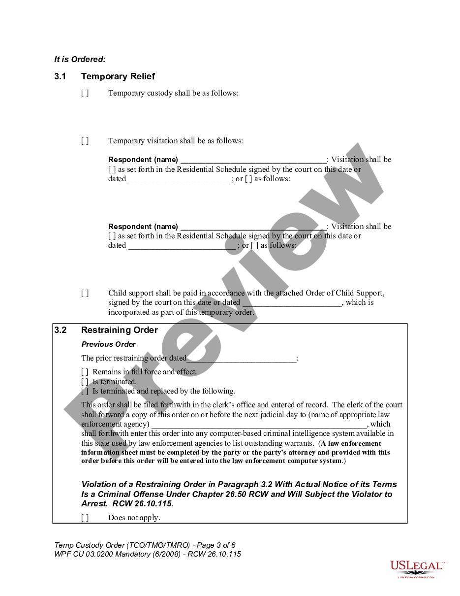 page 2 WPF CU 03.0200 - Temporary Custody Order - Nonparental Custody - TMO preview