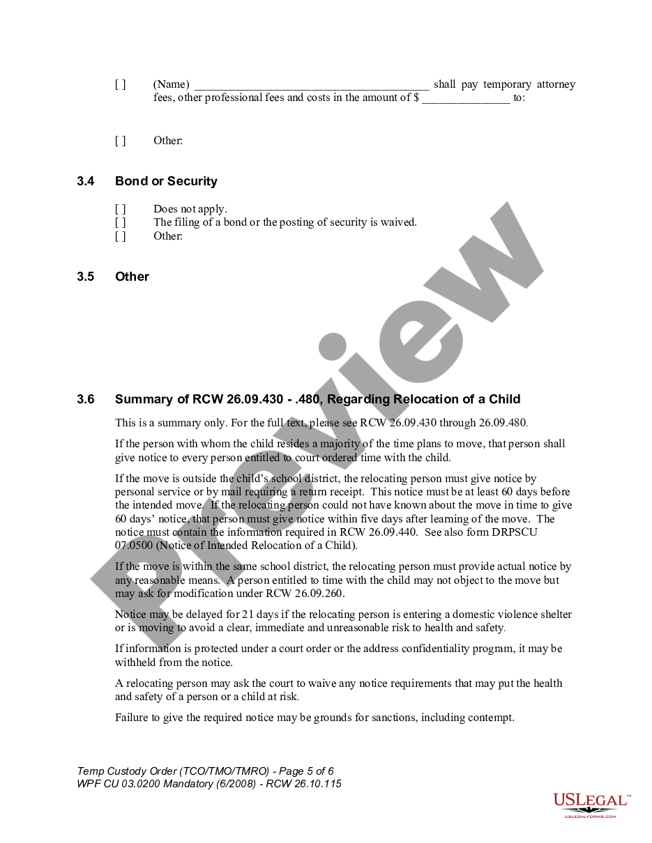page 4 WPF CU 03.0200 - Temporary Custody Order - Nonparental Custody - TMO preview