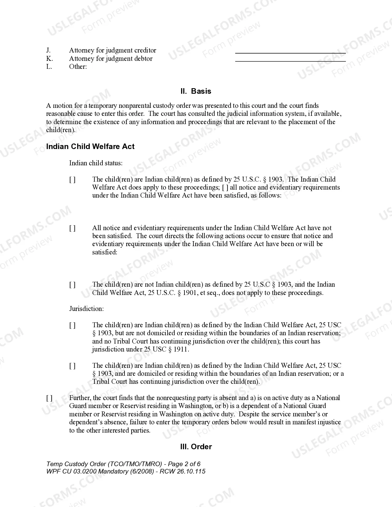 Preview WPF CU 03.0200 - Temporary Custody Order - Nonparental Custody - TMO