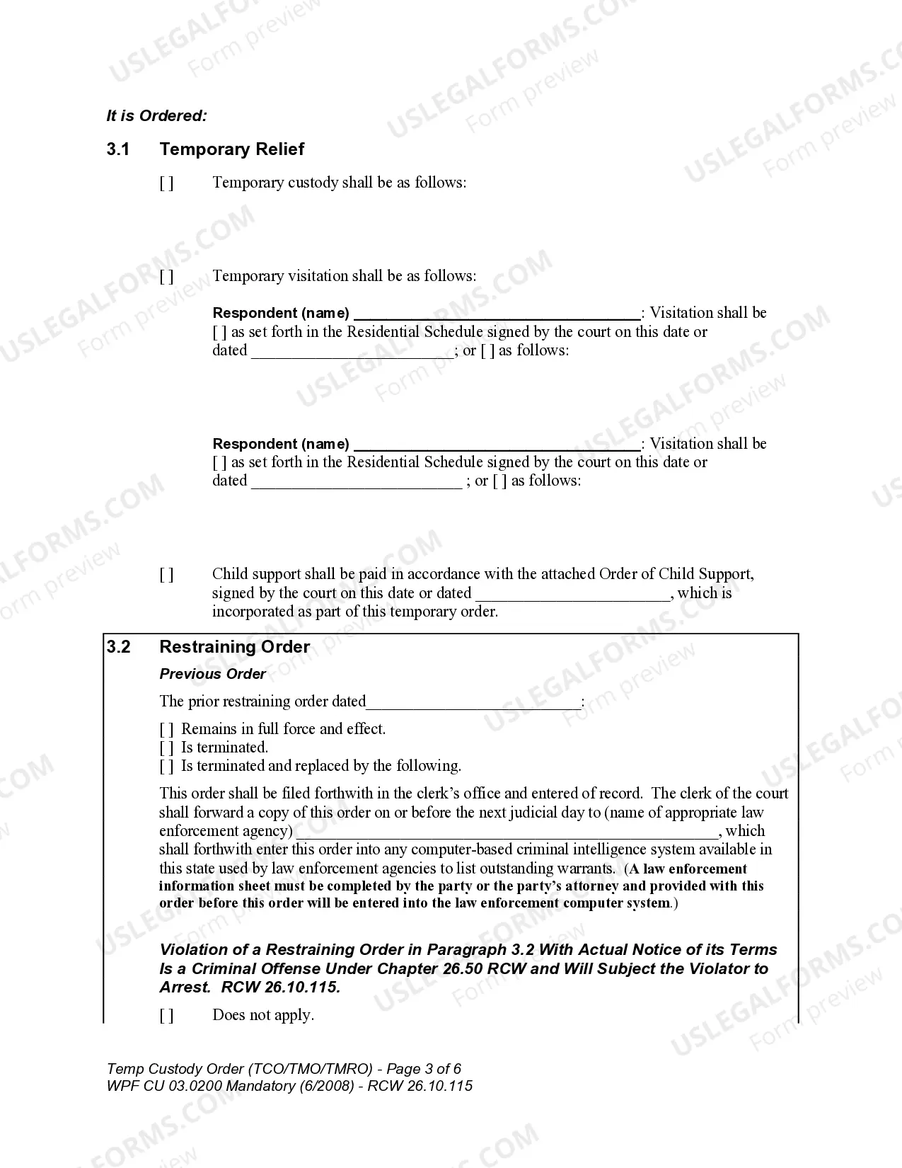 Preview WPF CU 03.0200 - Temporary Custody Order - Nonparental Custody - TMO