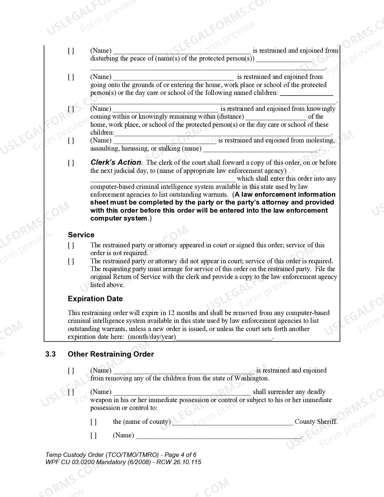 Preview WPF CU 03.0200 - Temporary Custody Order - Nonparental Custody - TMO