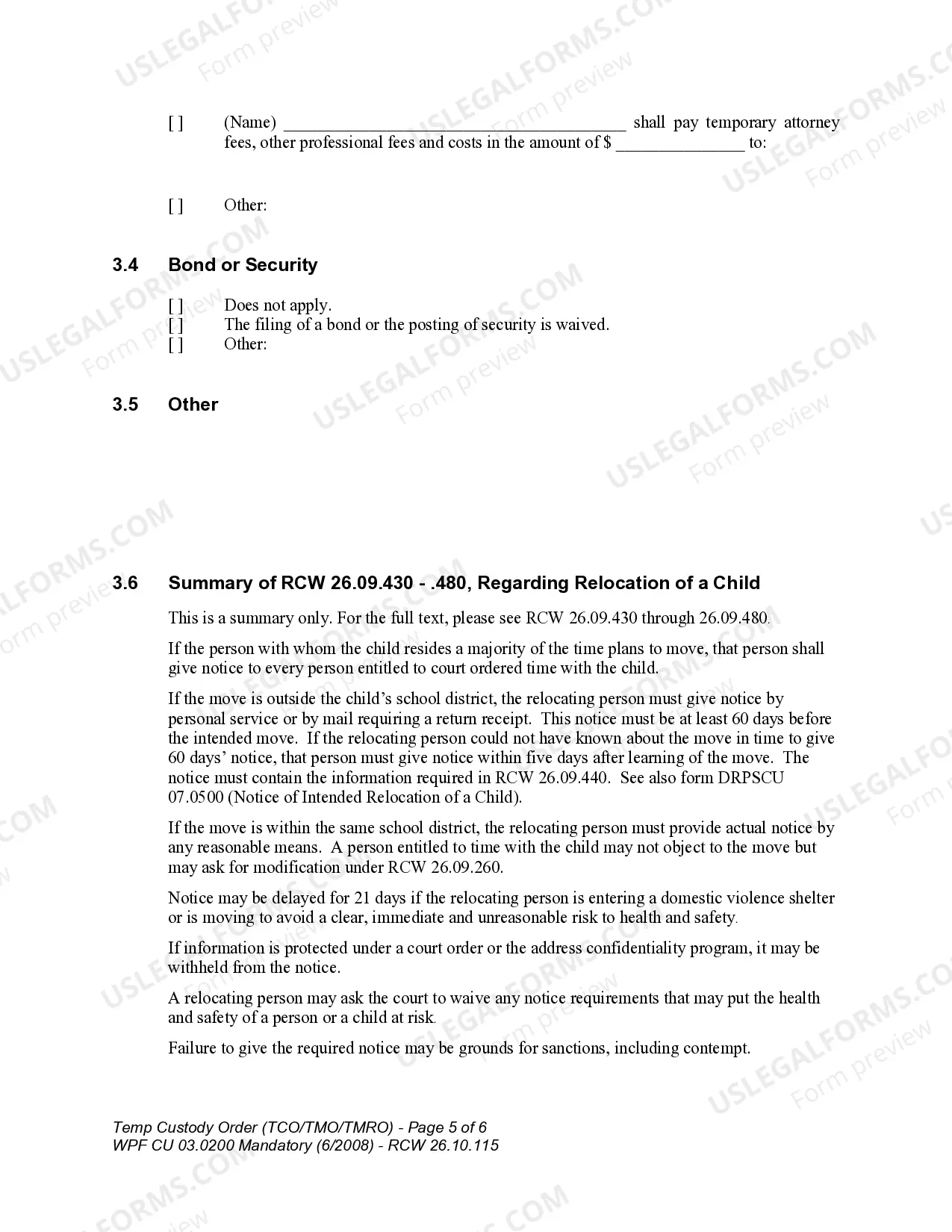 Preview WPF CU 03.0200 - Temporary Custody Order - Nonparental Custody - TMO