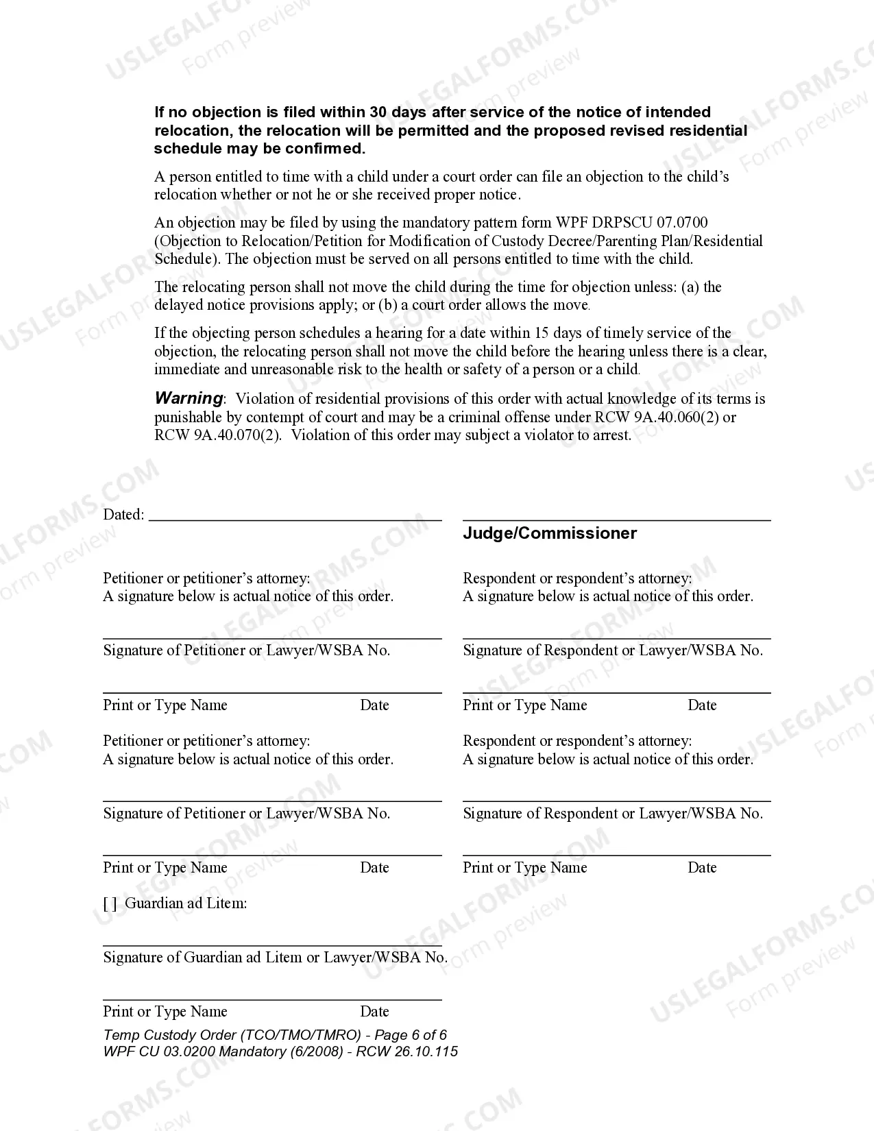 Preview WPF CU 03.0200 - Temporary Custody Order - Nonparental Custody - TMO