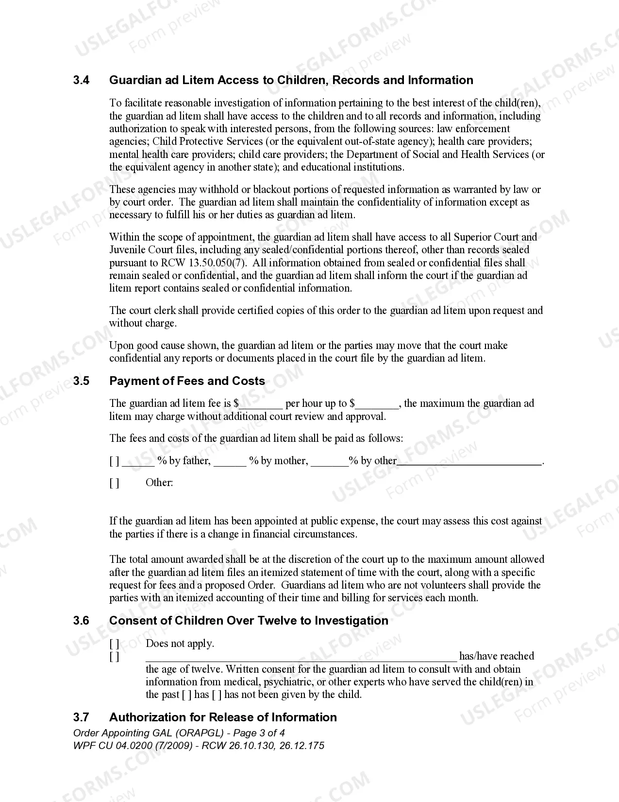 Preview WPF CU 04.0200 - Order Appointing Guardian ad Litem on Behalf of Minor - ORAPGL