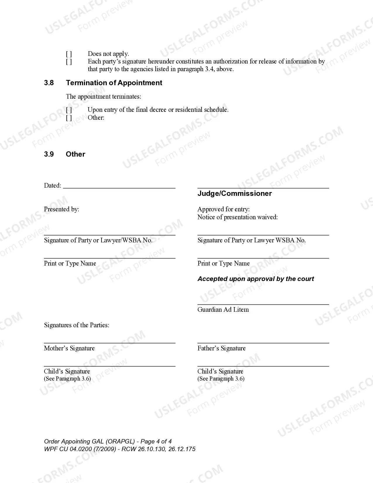 Preview WPF CU 04.0200 - Order Appointing Guardian ad Litem on Behalf of Minor - ORAPGL
