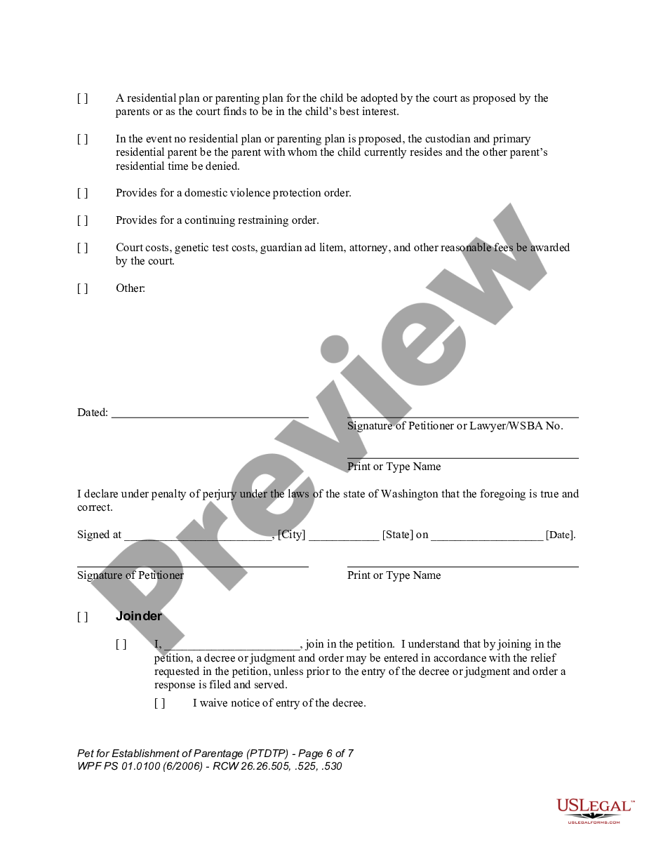 page 5 WPF PS 01.0100 - Petition for Establishment of Parentage - PTDTP preview