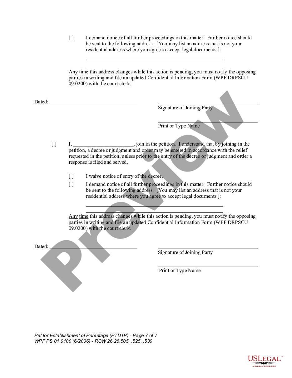 page 6 WPF PS 01.0100 - Petition for Establishment of Parentage - PTDTP preview