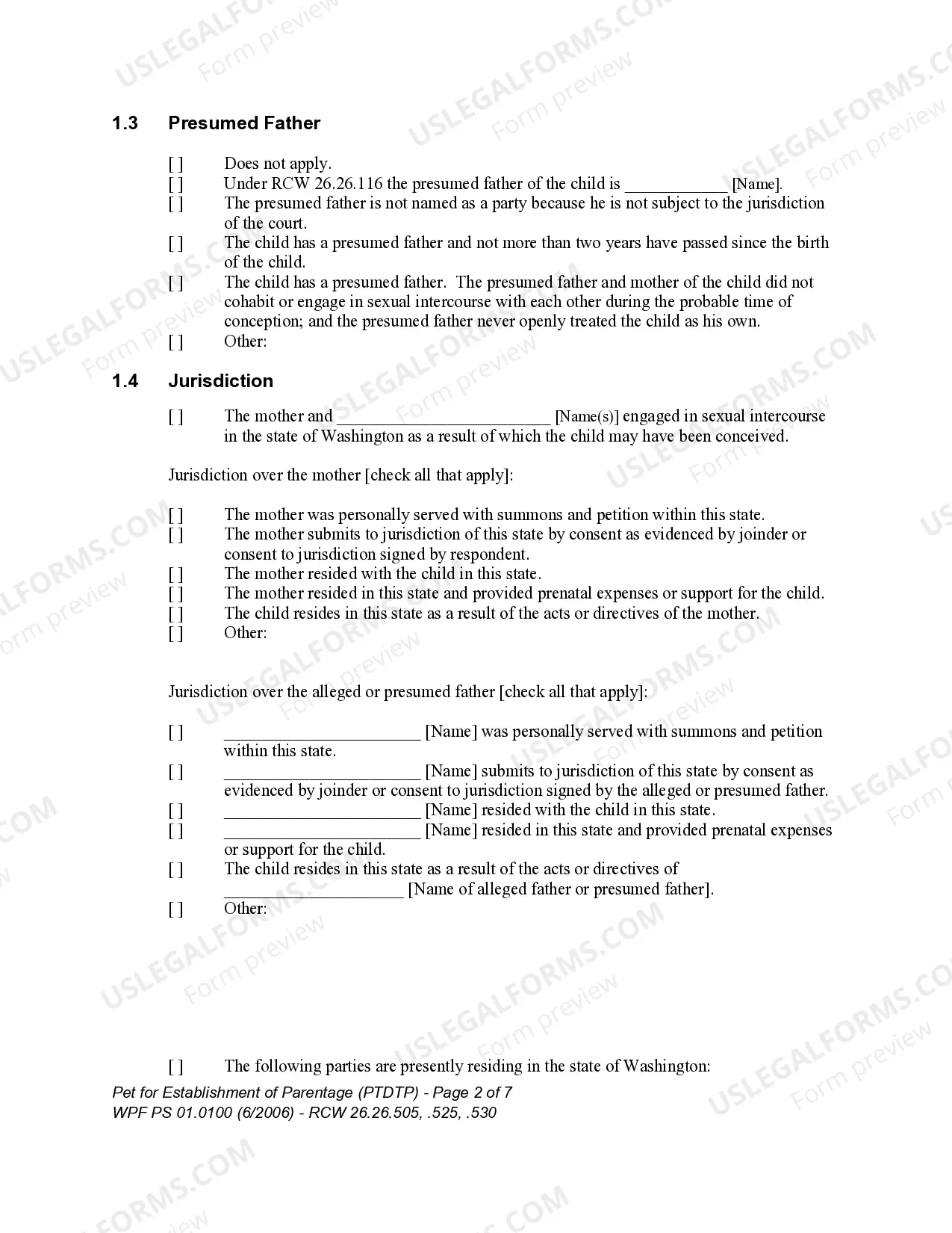 Preview WPF PS 01.0100 - Petition for Establishment of Parentage - PTDTP