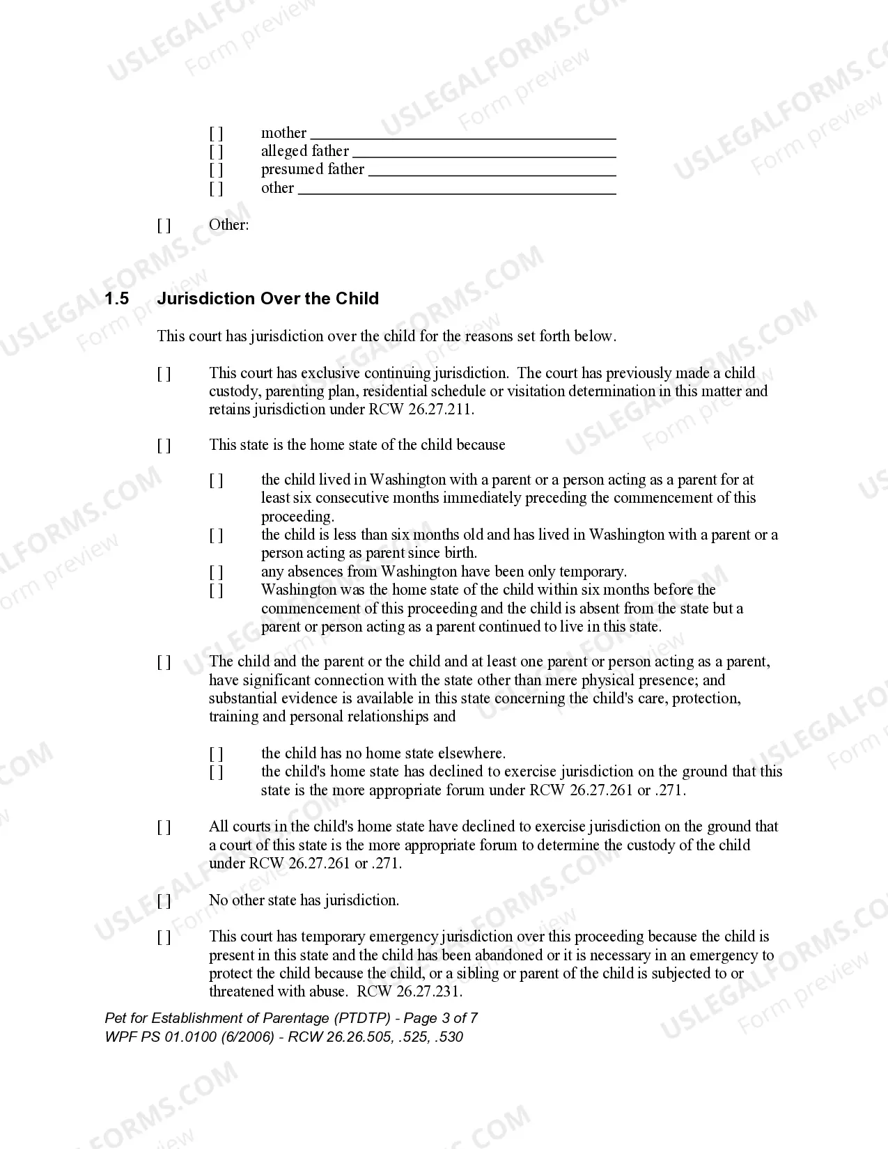 Preview WPF PS 01.0100 - Petition for Establishment of Parentage - PTDTP