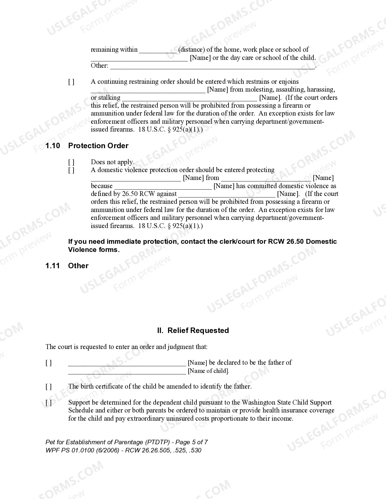 Preview WPF PS 01.0100 - Petition for Establishment of Parentage - PTDTP
