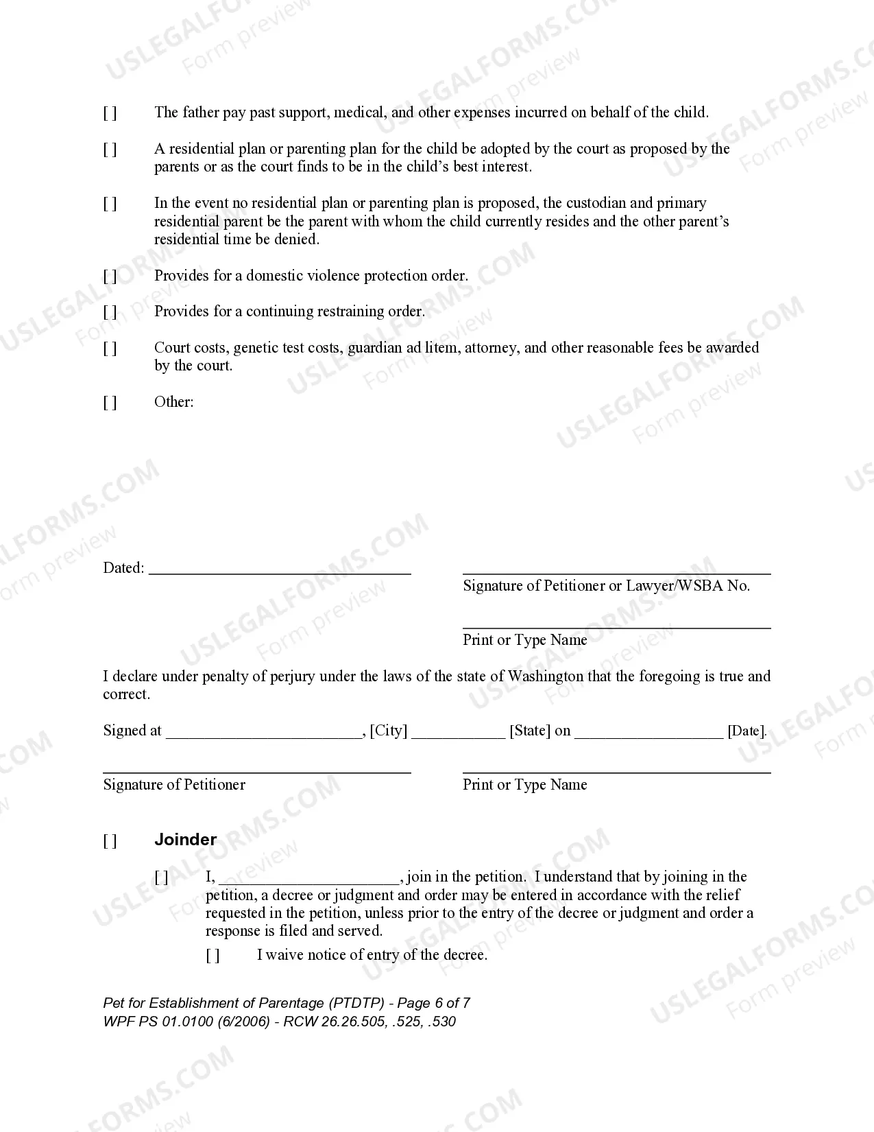 Preview WPF PS 01.0100 - Petition for Establishment of Parentage - PTDTP