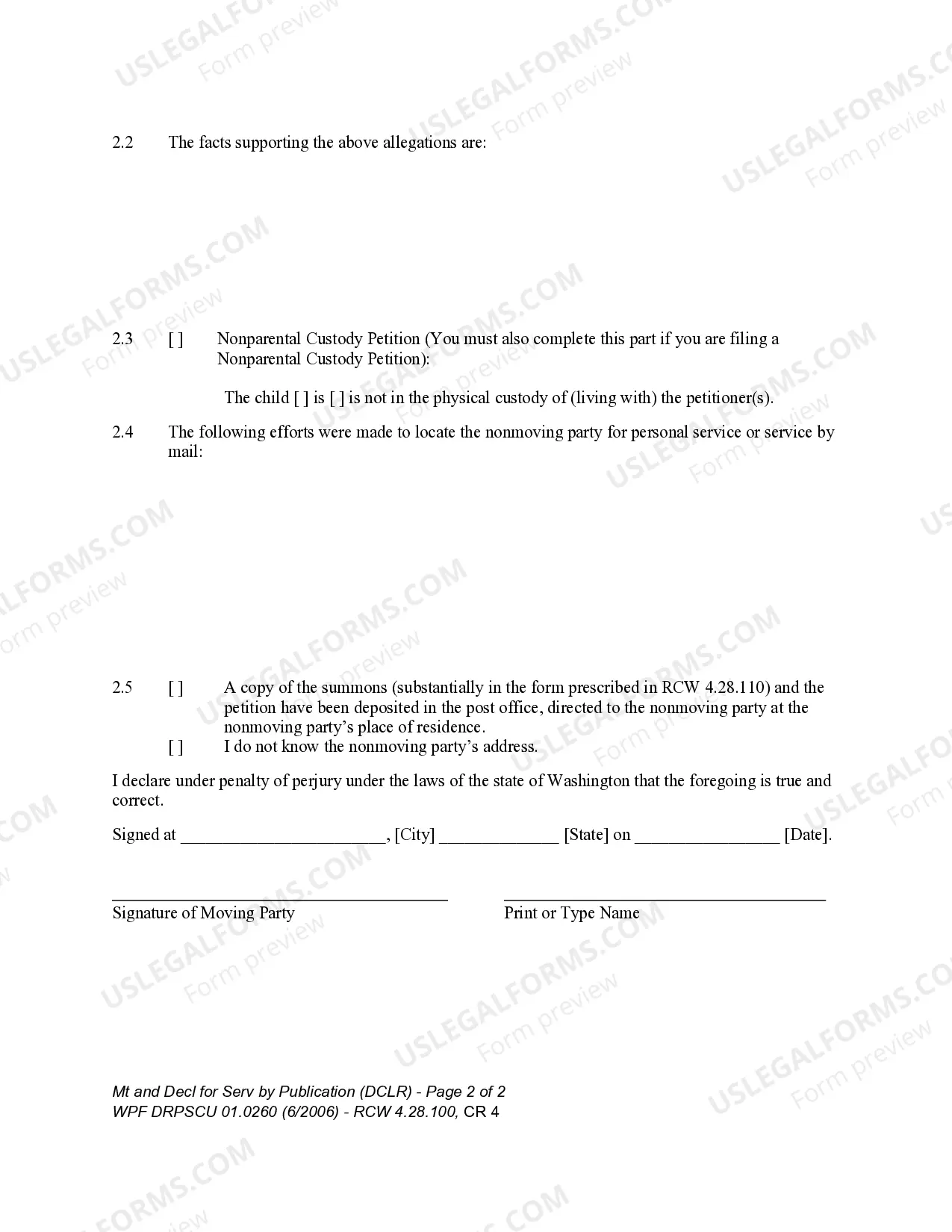 Preview WPF DRPSCU 01.0260 - Motion - Declaration for Service of Summons by Publication - DCLR