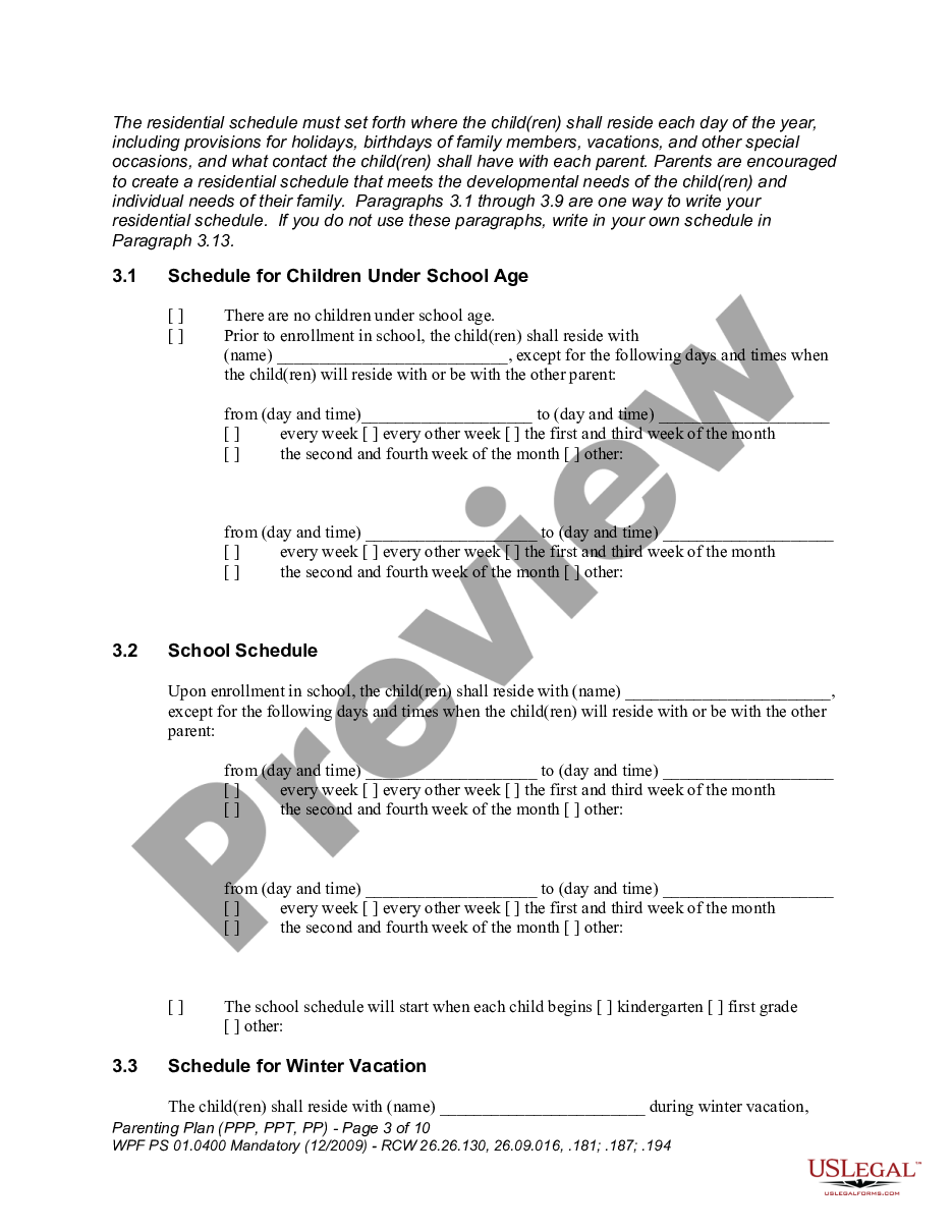 page 2 WPF PS 01.0400 - Parenting Plan - Proposed - PP, Temporary - PPT, Final Order - PP preview