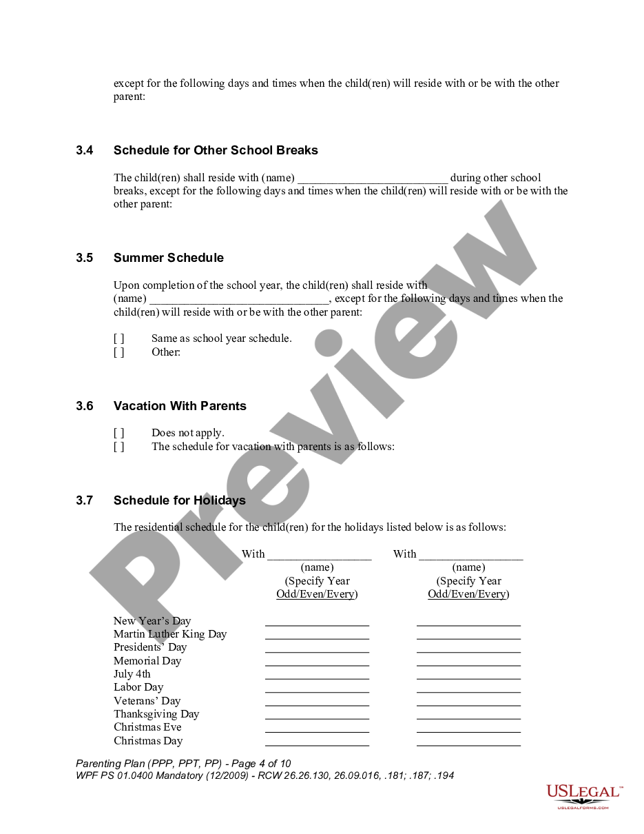 page 3 WPF PS 01.0400 - Parenting Plan - Proposed - PP, Temporary - PPT, Final Order - PP preview