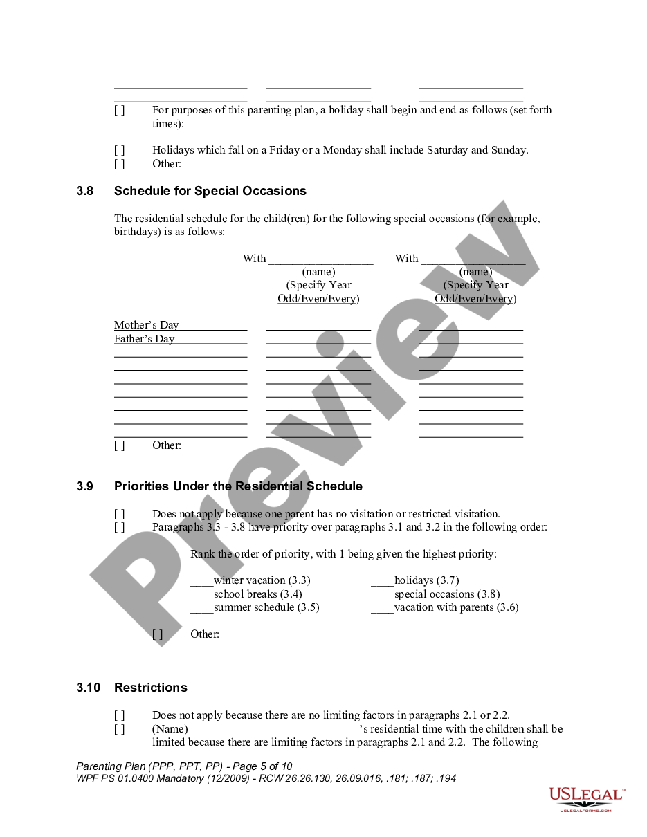 page 4 WPF PS 01.0400 - Parenting Plan - Proposed - PP, Temporary - PPT, Final Order - PP preview