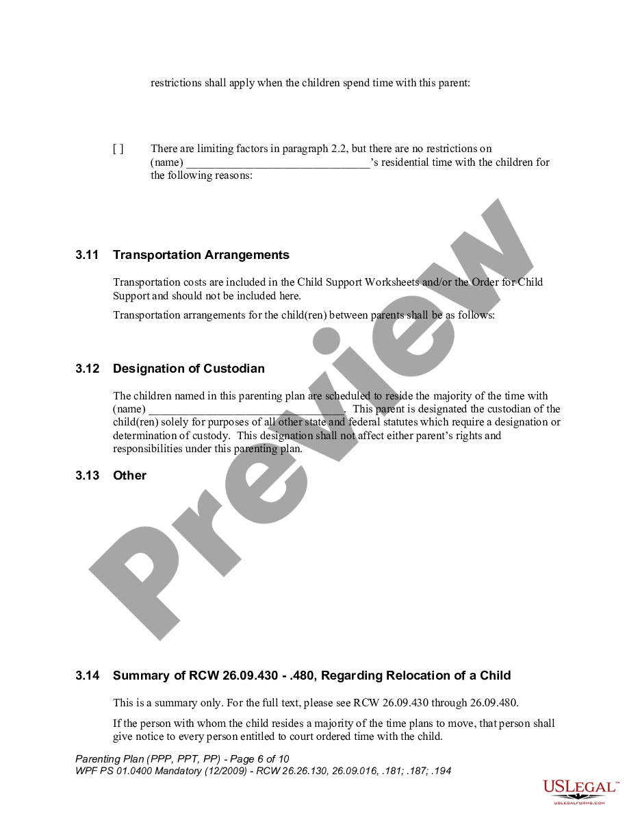 page 5 WPF PS 01.0400 - Parenting Plan - Proposed - PP, Temporary - PPT, Final Order - PP preview