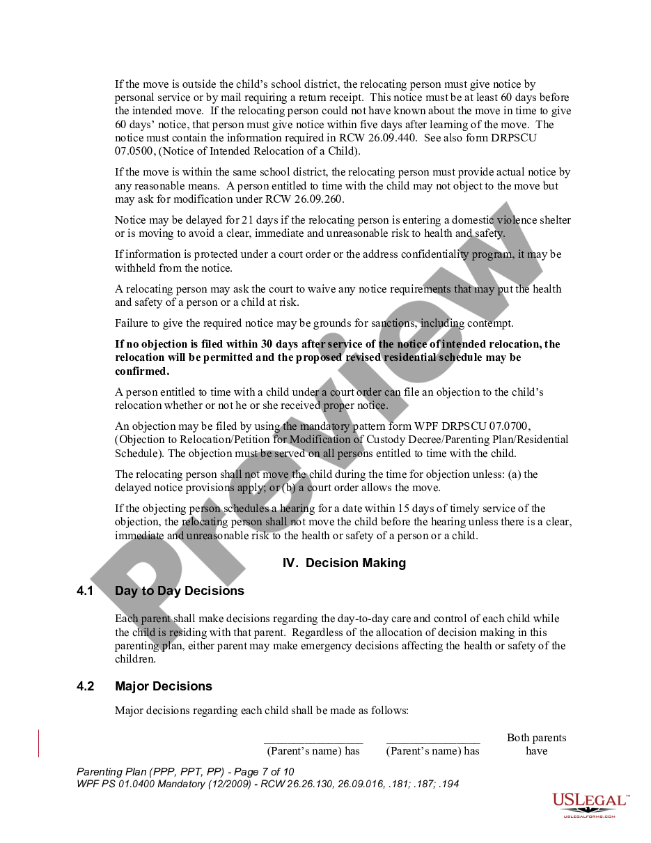page 6 WPF PS 01.0400 - Parenting Plan - Proposed - PP, Temporary - PPT, Final Order - PP preview