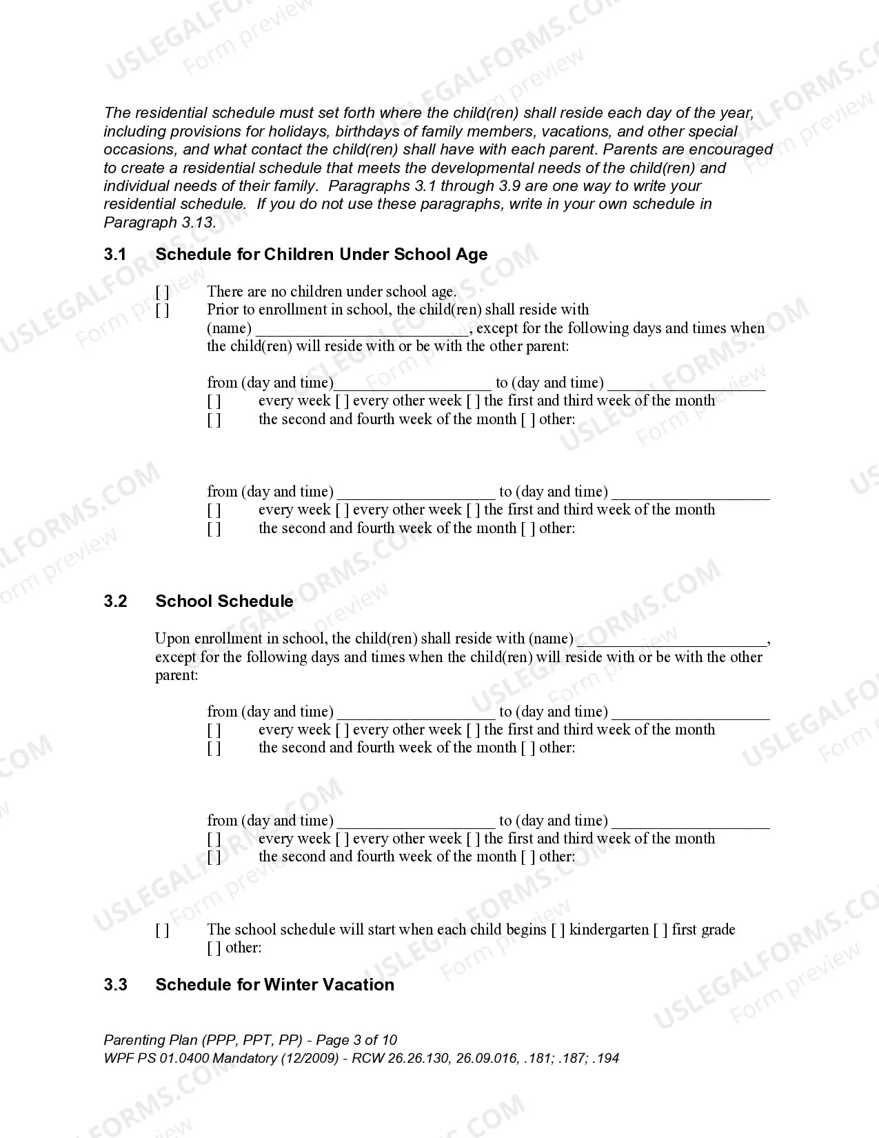 Preview WPF PS 01.0400 - Parenting Plan - Proposed - PP, Temporary - PPT, Final Order - PP