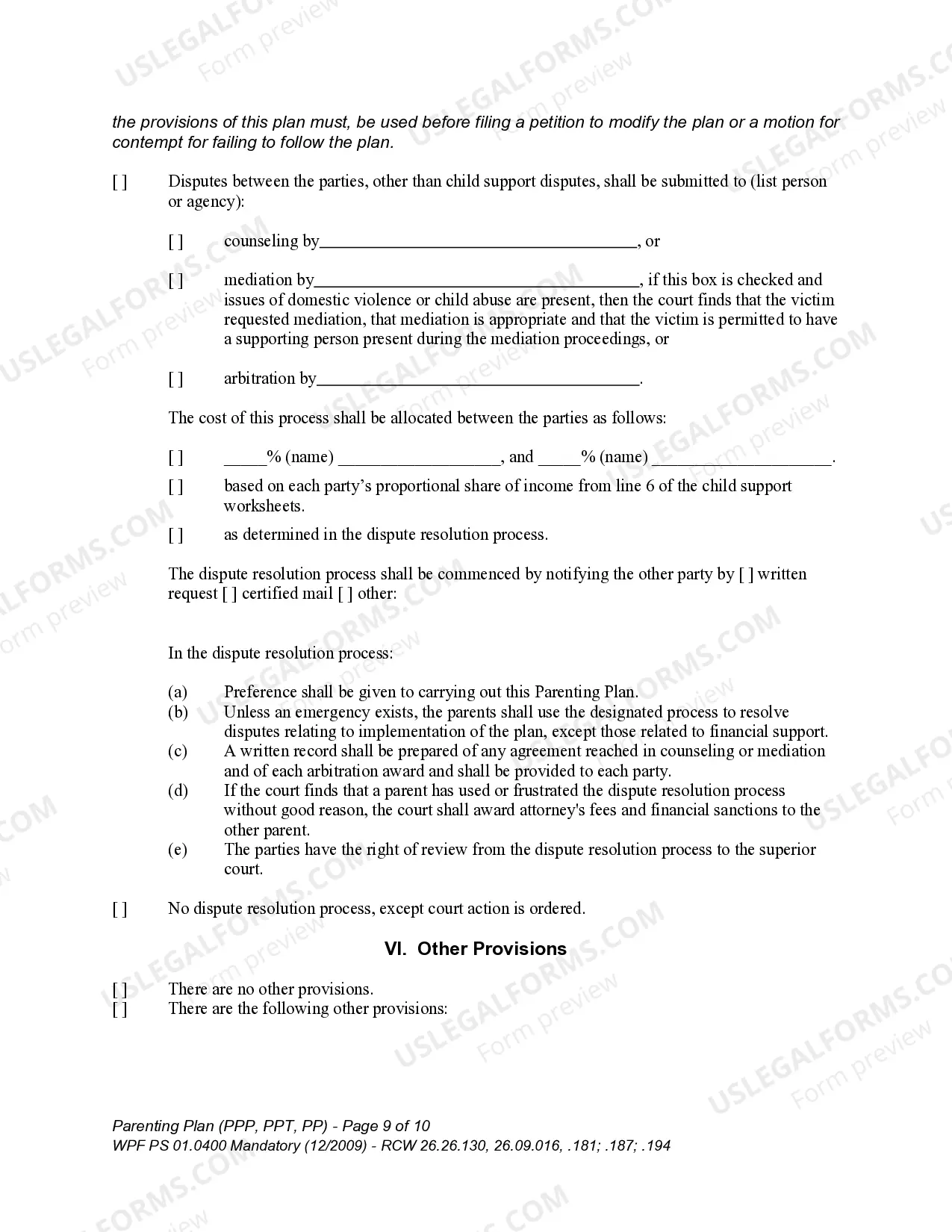 Preview WPF PS 01.0400 - Parenting Plan - Proposed - PP, Temporary - PPT, Final Order - PP