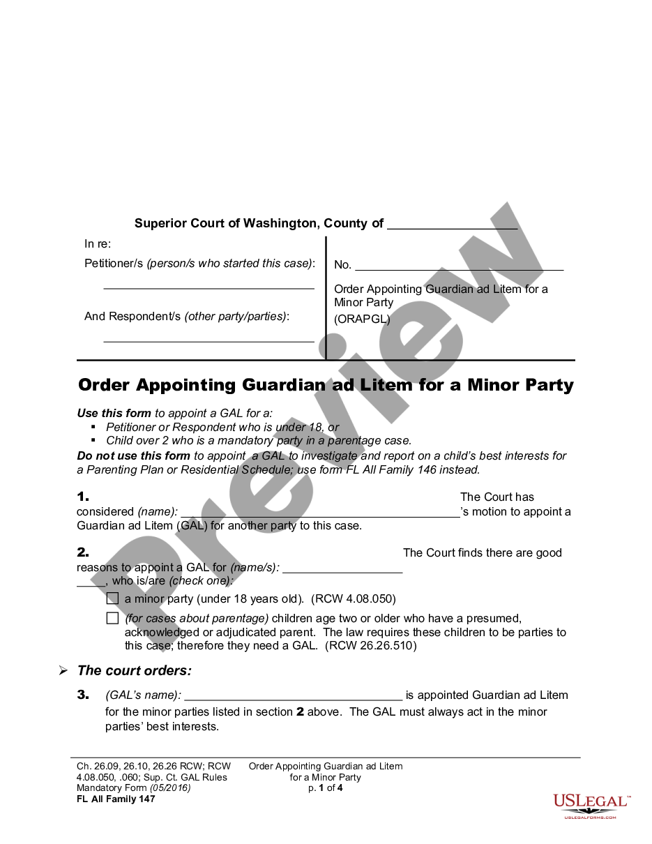page 0 WPF PS 10A.0850 - Order Appointing Guardian Ad Litem - ORAPGL preview