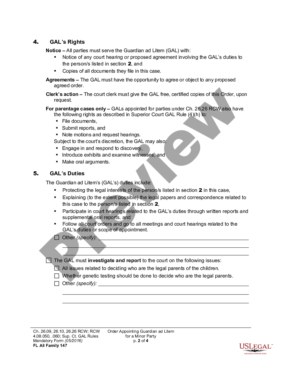 page 1 WPF PS 10A.0850 - Order Appointing Guardian Ad Litem - ORAPGL preview