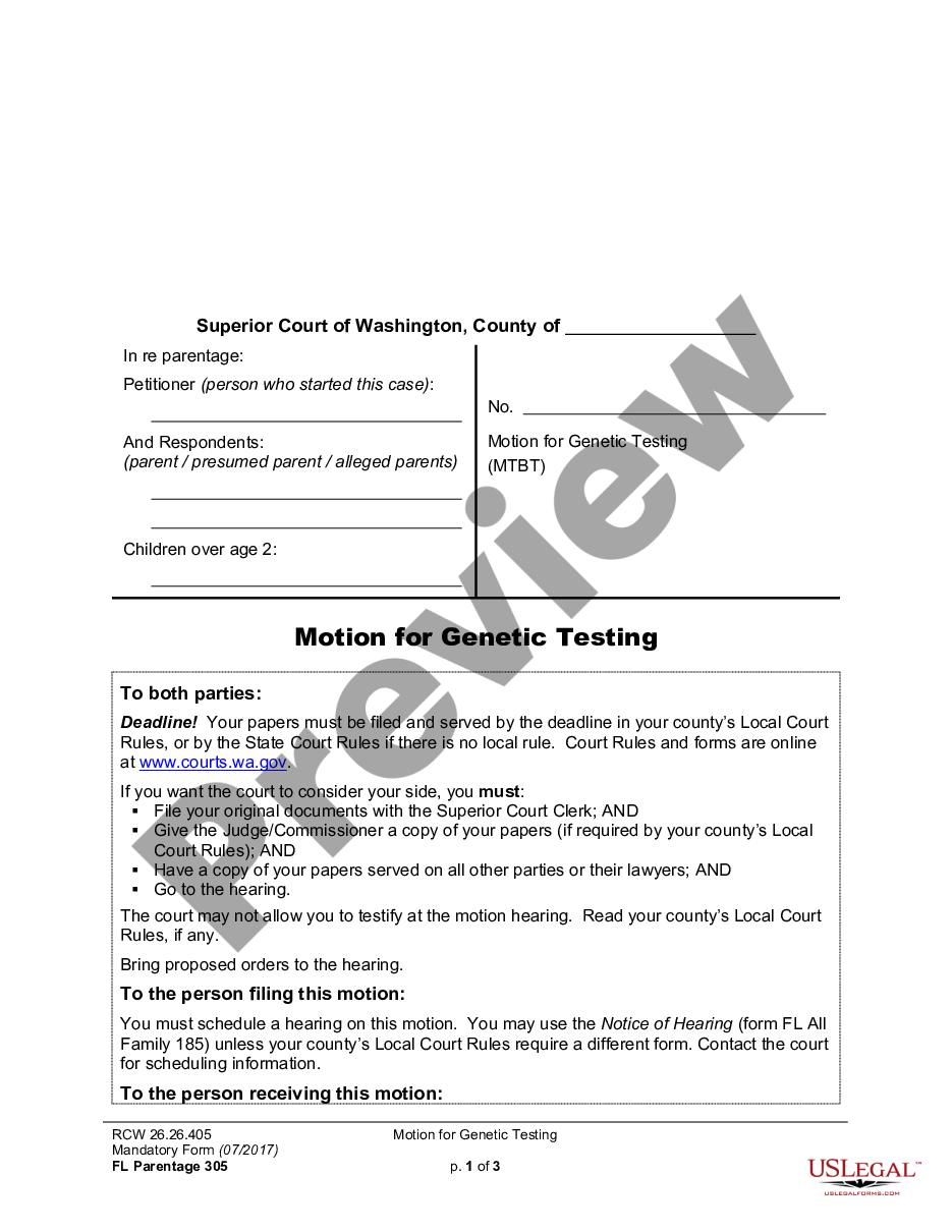 page 0 WPF PS 02.0200 - Motion and Declaration for Order to Require Genetic Tests - MTAF preview