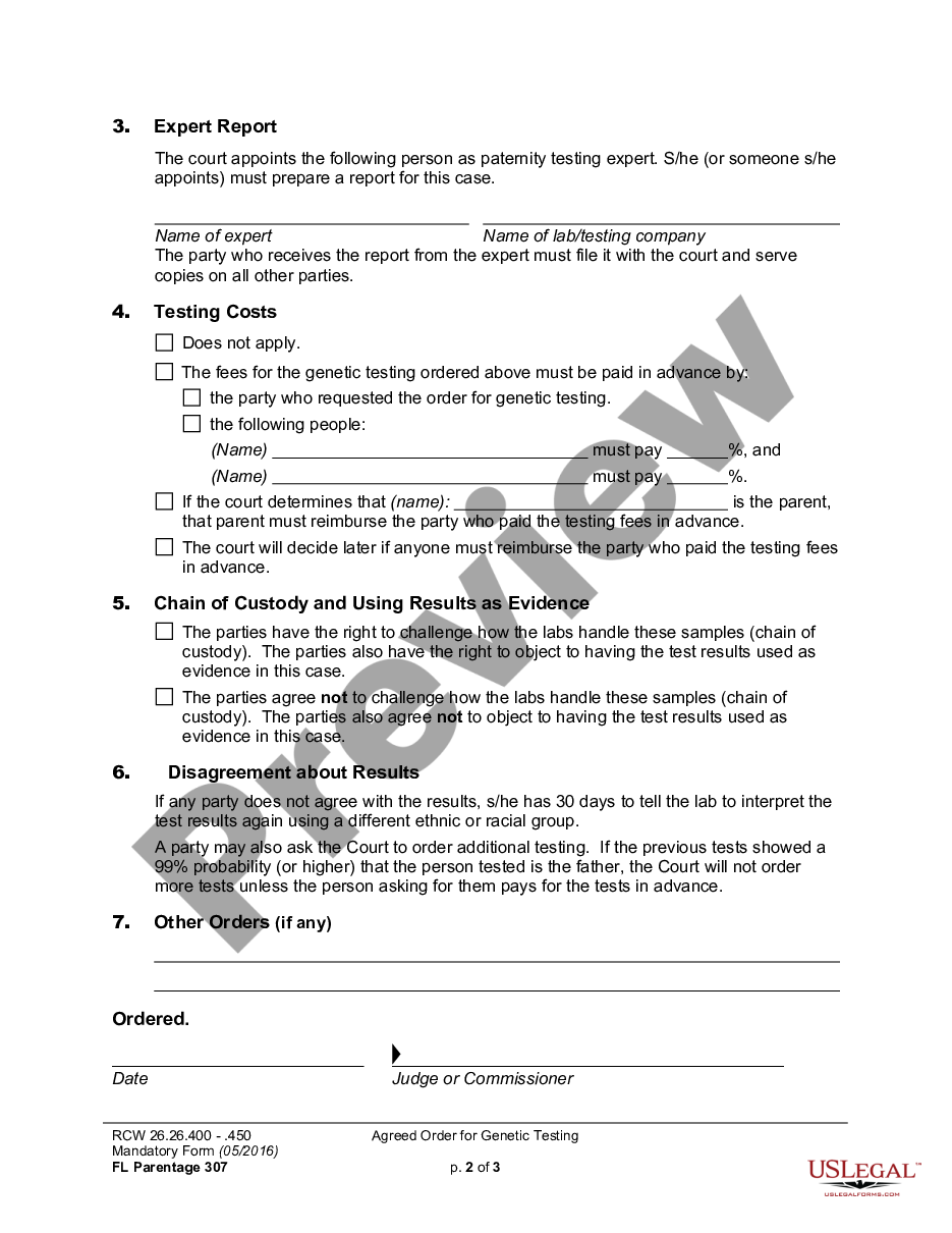 page 1 WPF PS 02.0250 - Paternity Genetic Testing Stipulation - Order on Stipulation - ORBT preview