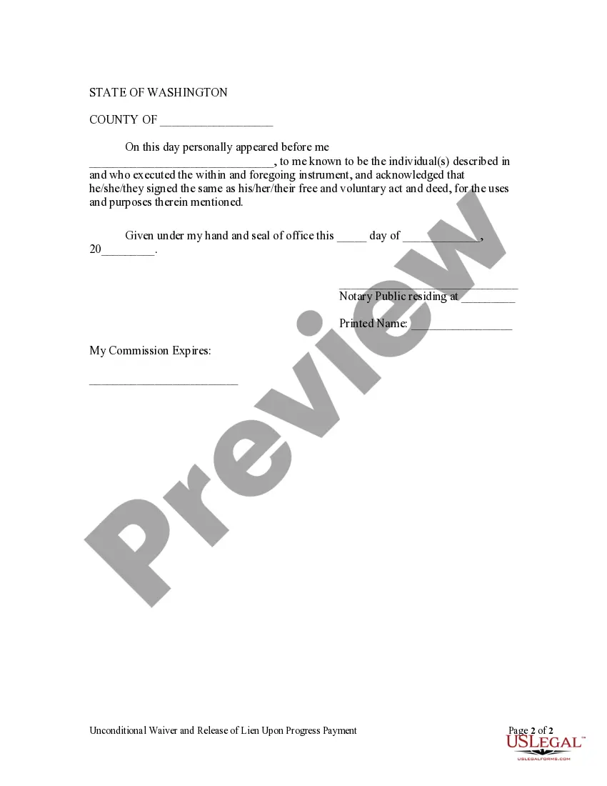 Preview Unconditional Waiver and Release of Claim of Lien Upon Progress Payment