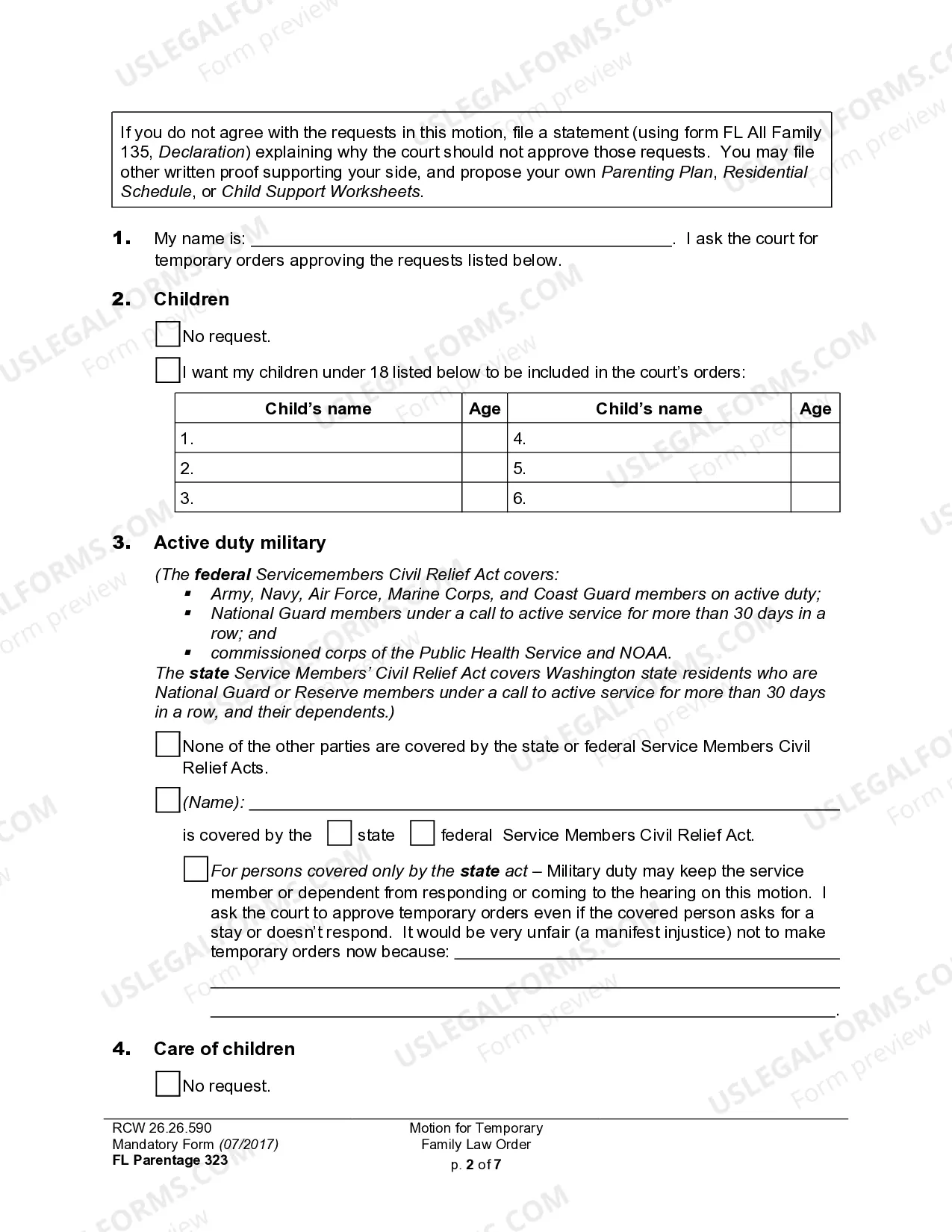 Preview WPF PS 04.0100 - Motion and Declaration for Temporary Order - MTAF