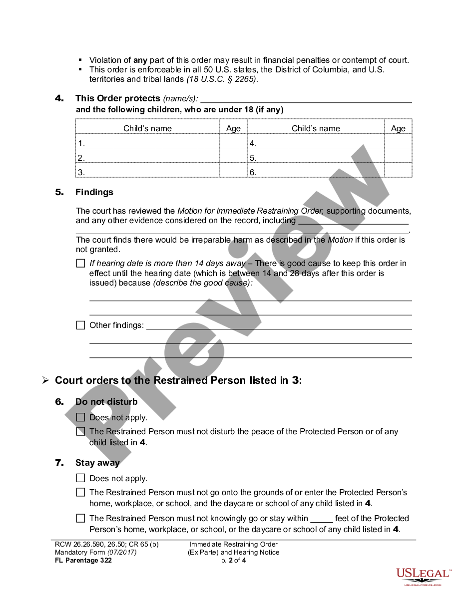 page 1 WPF PS 04.0170 - Ex Parte Restraining Order - Order to Show Cause - TPROTSC preview