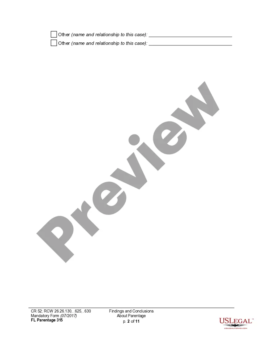 Preview WPF PS 04.0350 - Findings of Fact and Conclusions of Law - Parentage - FNFCL