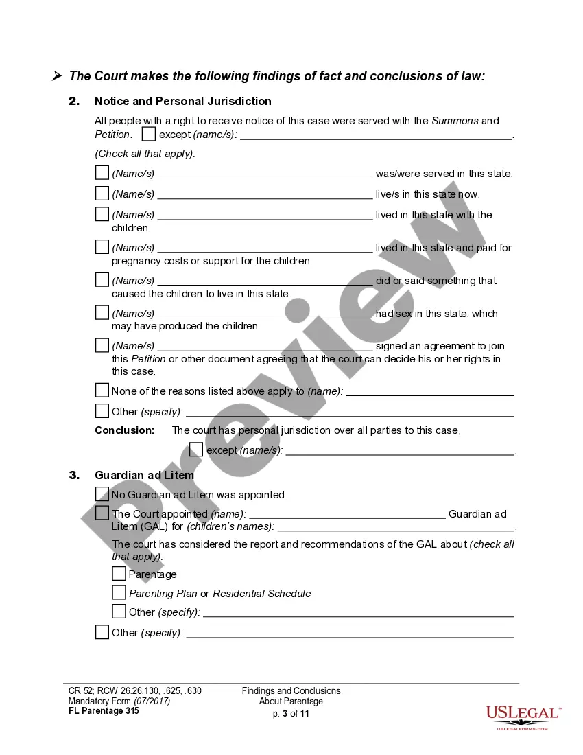 Preview WPF PS 04.0350 - Findings of Fact and Conclusions of Law - Parentage - FNFCL