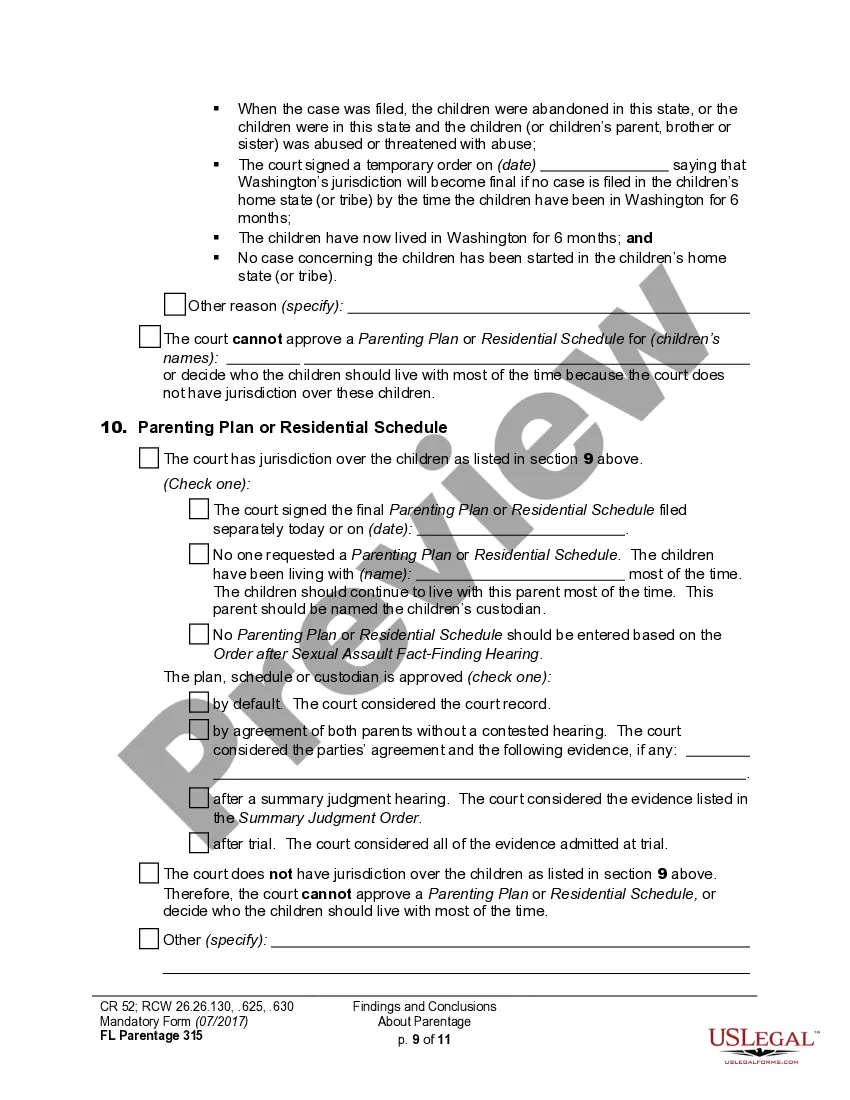Preview WPF PS 04.0350 - Findings of Fact and Conclusions of Law - Parentage - FNFCL