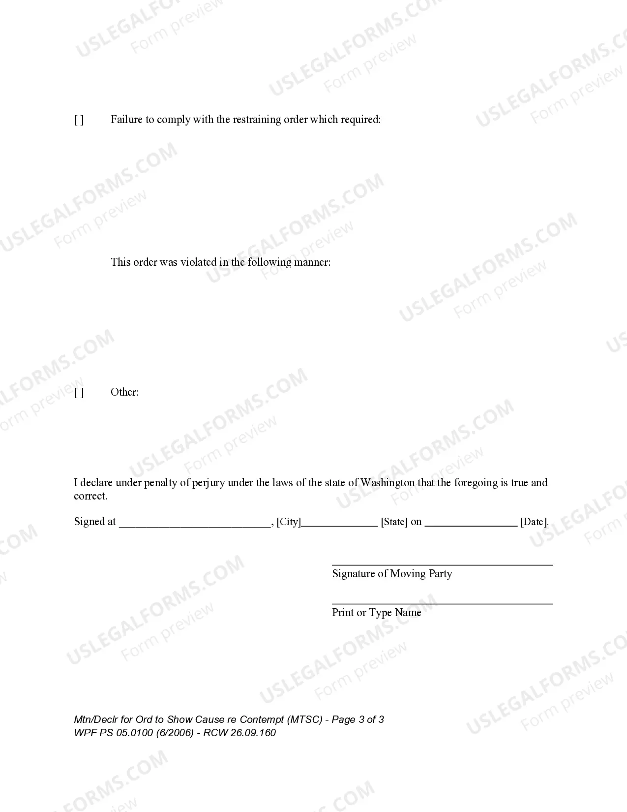 Preview WPF PS 05.0100 - Motion - Declaration for an Order to Show Cause regarding Contempt - Parentage - MTSC