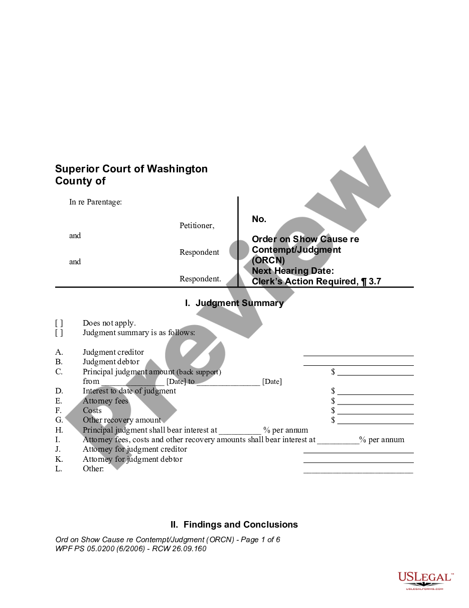 page 0 WPF PS 05.0200 - Order on Show Cause regarding Contempt - Judgment - ORCN preview