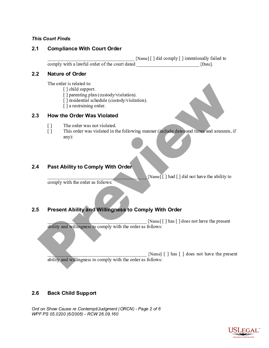page 1 WPF PS 05.0200 - Order on Show Cause regarding Contempt - Judgment - ORCN preview