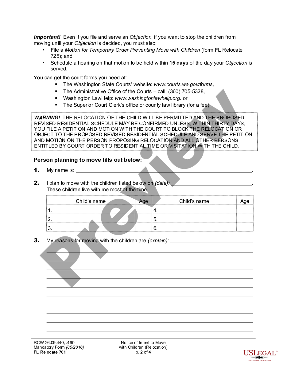 page 1 WPF DRPSCU 07.0500 - Notice of Intended Relocation of Children preview