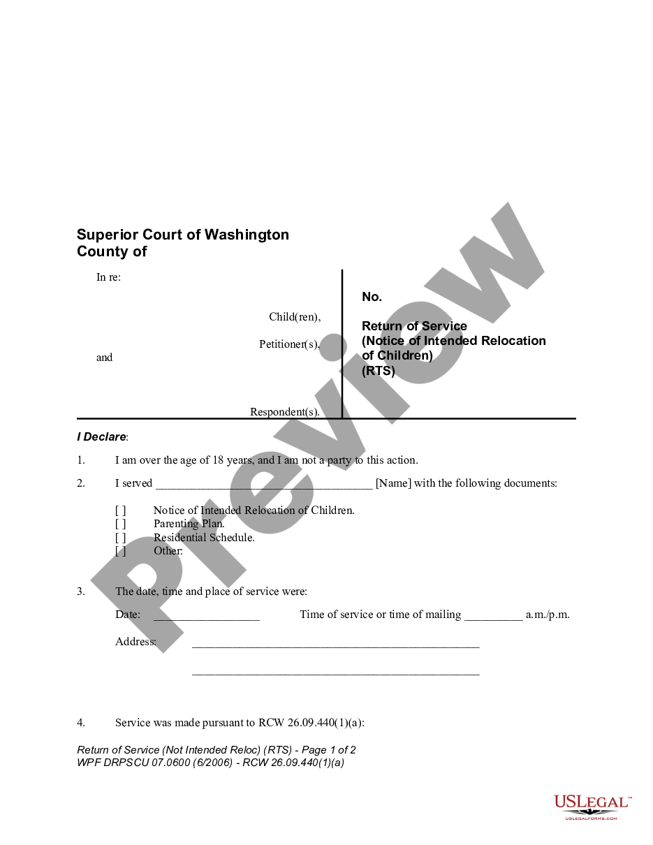 page 0 WPF DRPSCU 07.0600 - Return of Service - Notice of Intended Relocation of Children preview