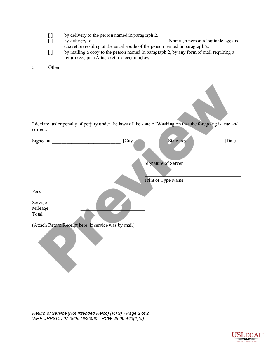 page 1 WPF DRPSCU 07.0600 - Return of Service - Notice of Intended Relocation of Children preview