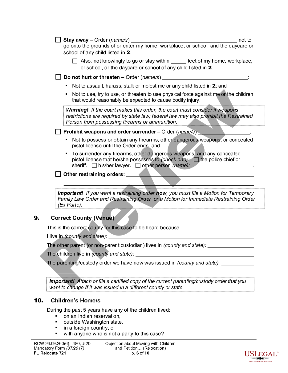 page 5 WPF DRPSCU07.0700 - Objection to Relocation - Petition for Modification or Amendment of Custody Decree - Parenting Plan - Residential Schedule preview