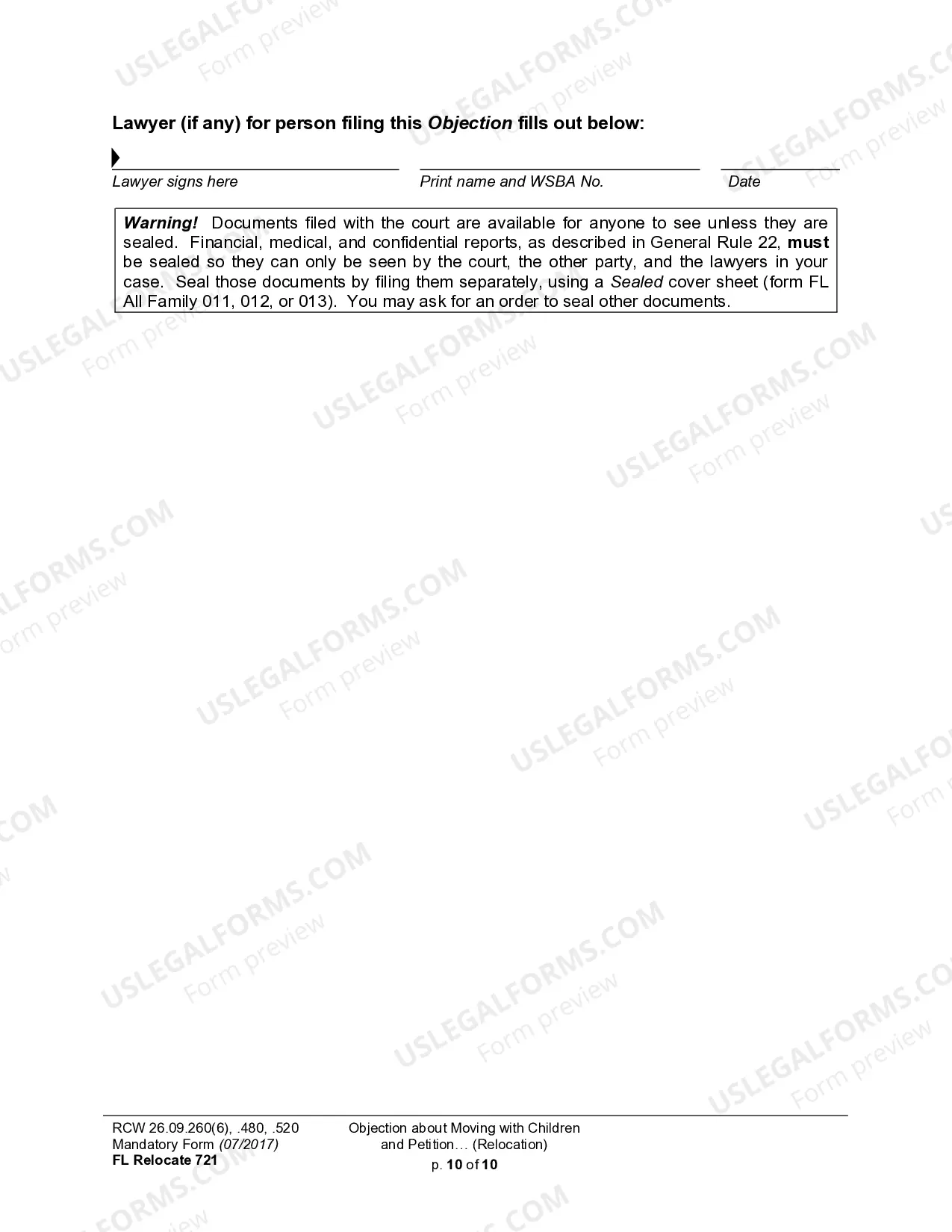 Preview WPF DRPSCU07.0700 - Objection to Relocation - Petition for Modification or Amendment of Custody Decree - Parenting Plan - Residential Schedule