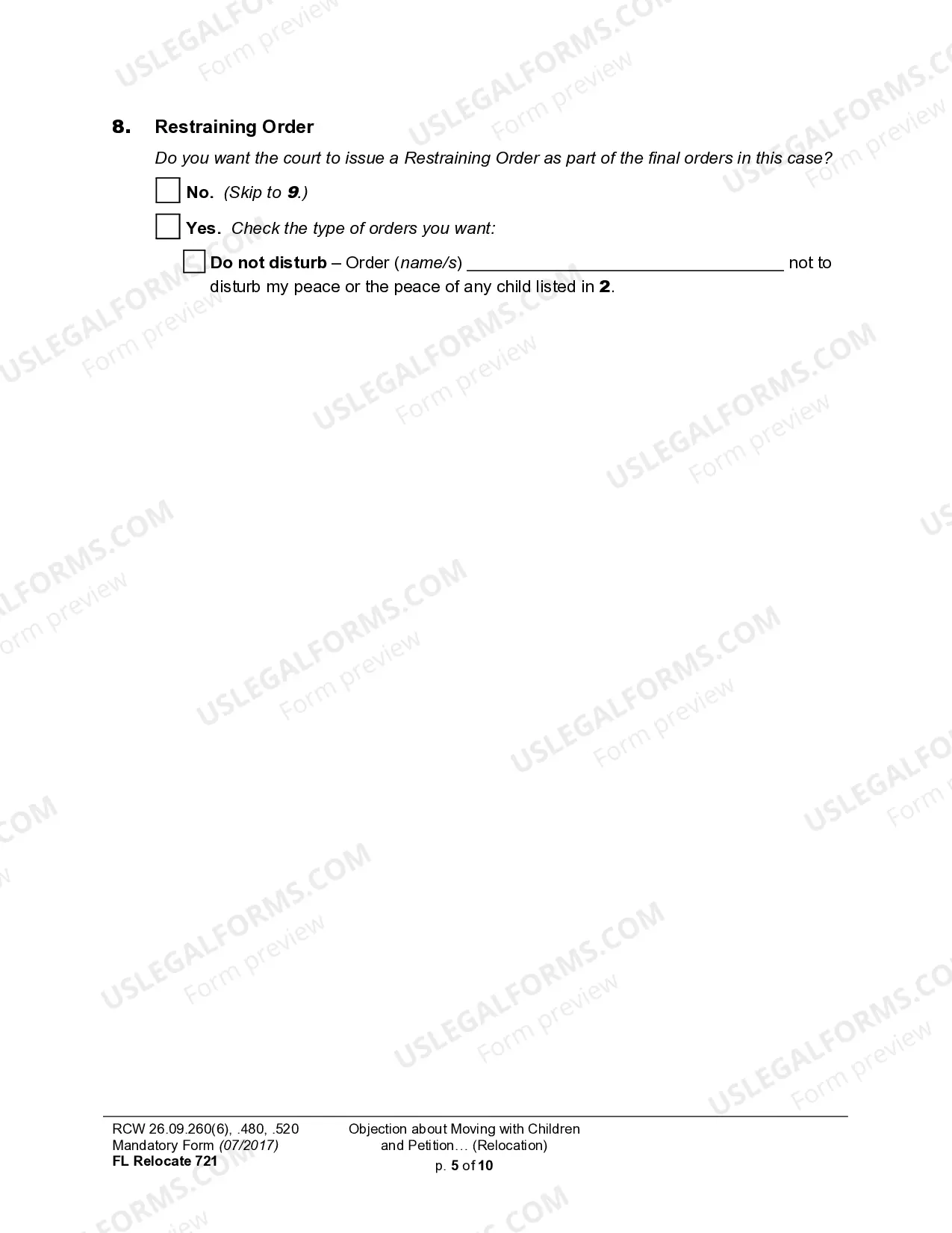 Preview WPF DRPSCU07.0700 - Objection to Relocation - Petition for Modification or Amendment of Custody Decree - Parenting Plan - Residential Schedule
