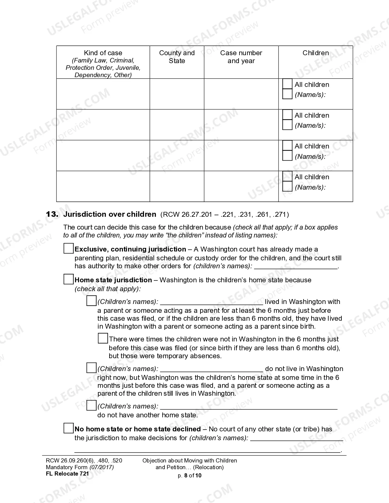 Preview WPF DRPSCU07.0700 - Objection to Relocation - Petition for Modification or Amendment of Custody Decree - Parenting Plan - Residential Schedule