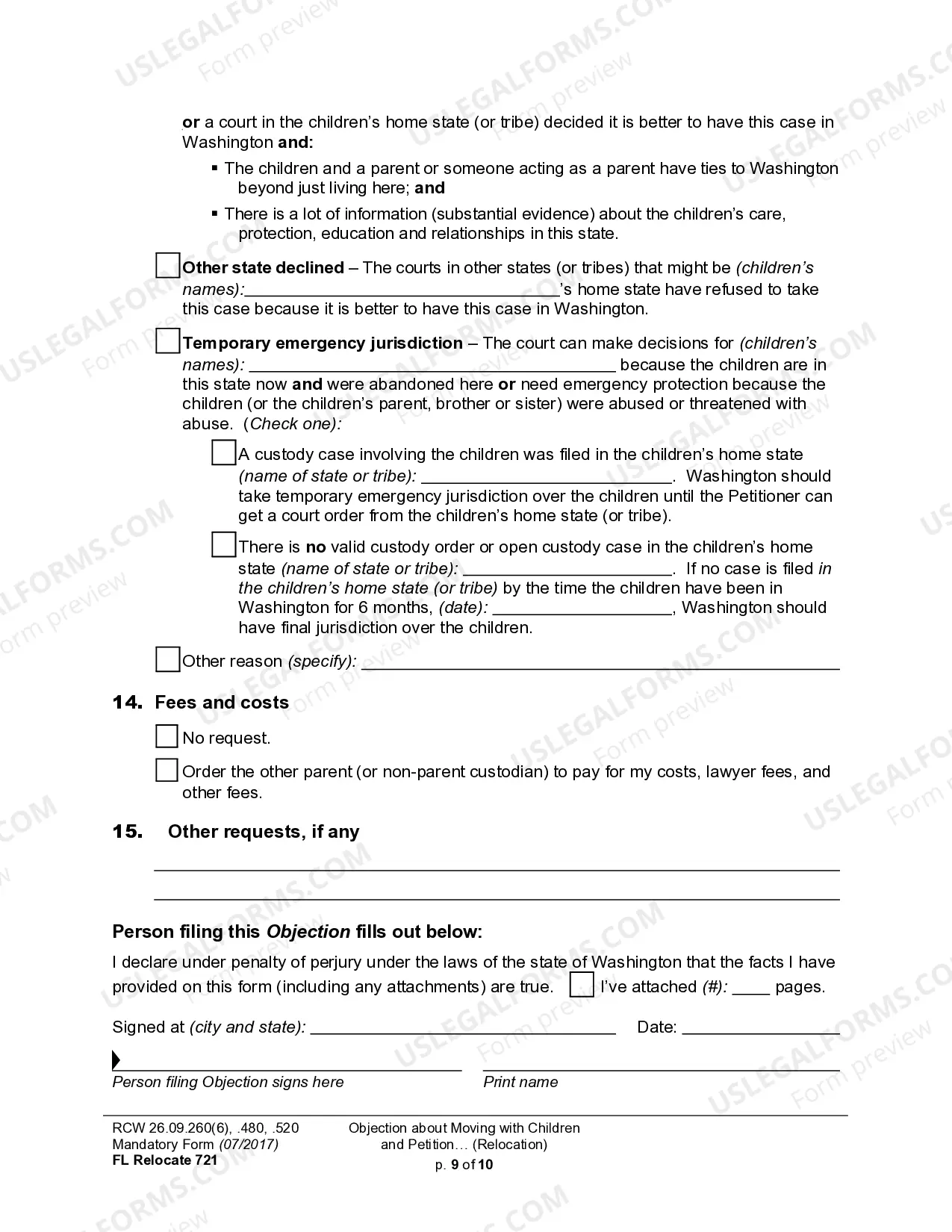 Preview WPF DRPSCU07.0700 - Objection to Relocation - Petition for Modification or Amendment of Custody Decree - Parenting Plan - Residential Schedule