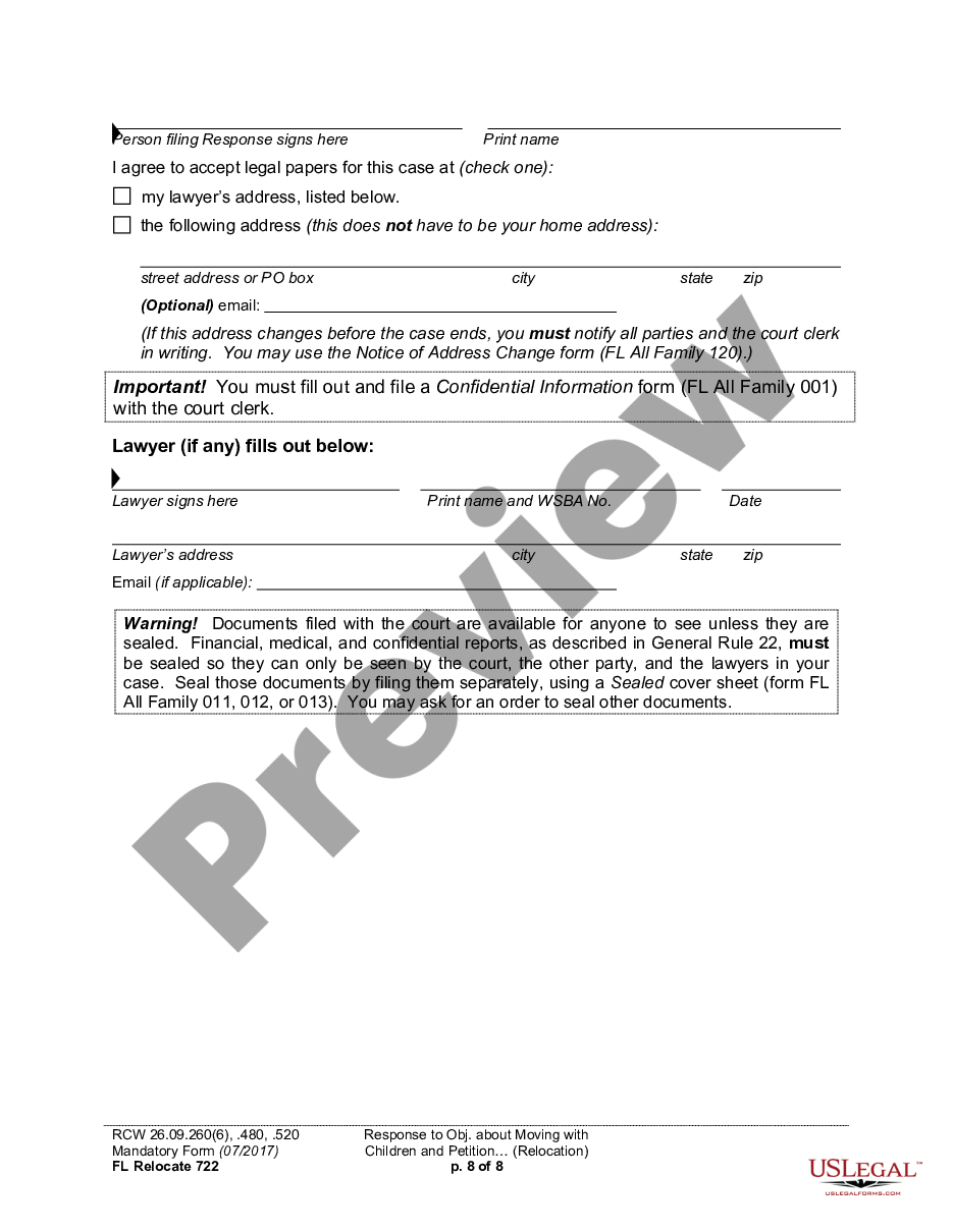 form WPF DRPSCU 07.0730 - Response - Objection to Relocation - Petition for Modification preview