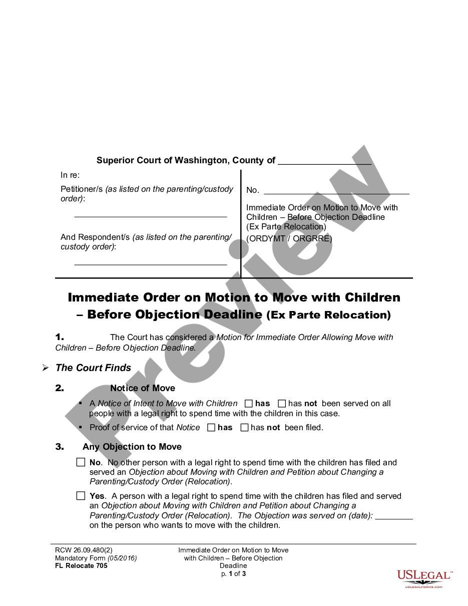 form WPF DRPSCU07.0830 - Ex Parte Order regarding Change of Children's Principal Residence - Relocation preview