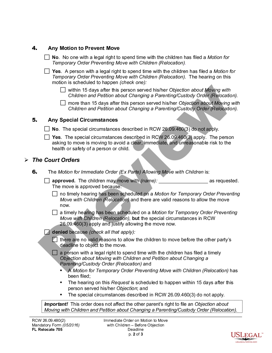page 1 WPF DRPSCU07.0830 - Ex Parte Order regarding Change of Children's Principal Residence - Relocation preview