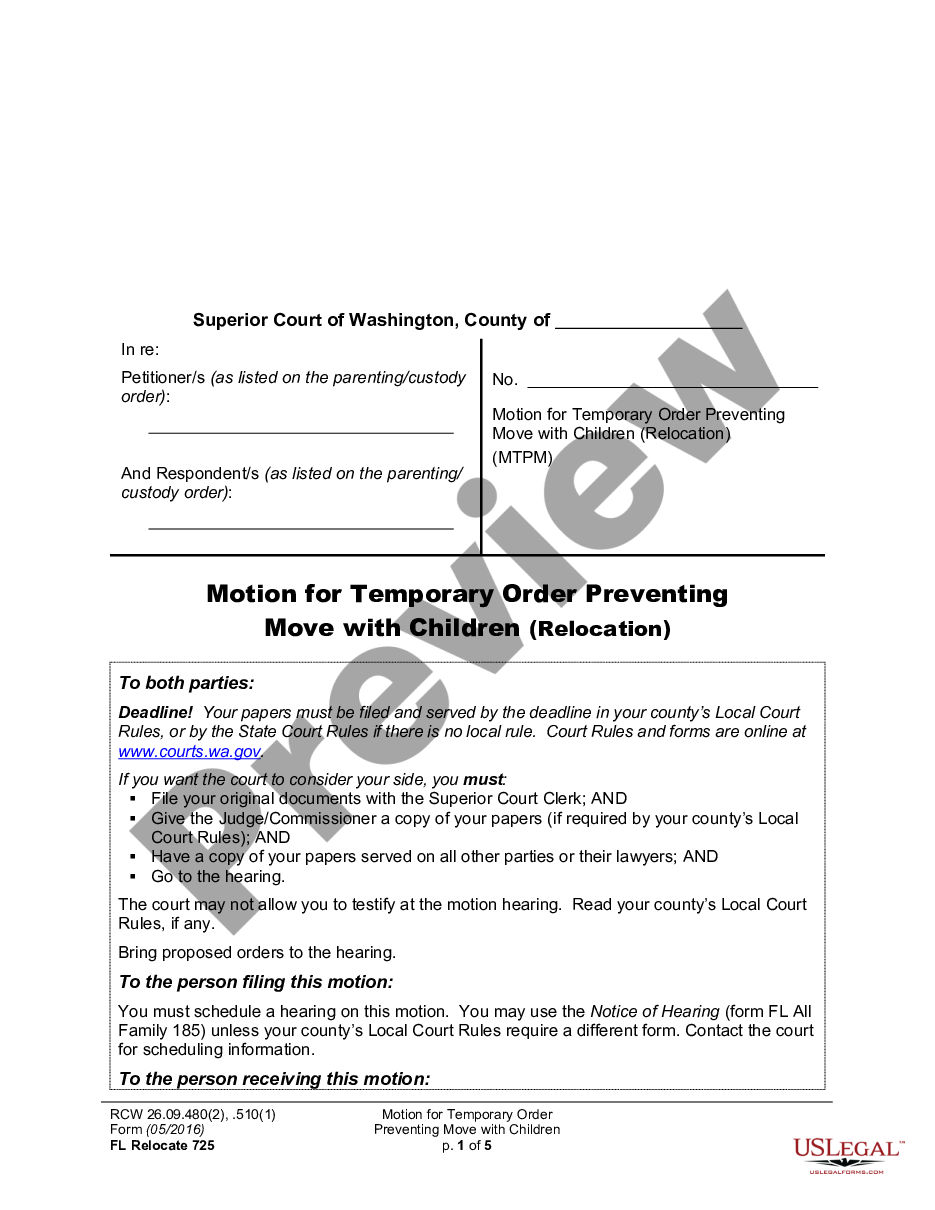 page 0 WPF DRPSCU07.0850 - Motion - Declaration for Temporary Order Restraining Relocation of Children preview
